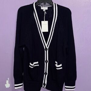 Free assembly Dark Blue Cardigan with White Trim